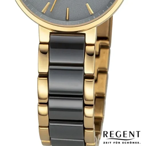 Regent Damen Armbanduhr Analog Keramikarmband gold schwarz URF1465