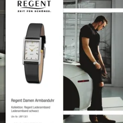 Regent Damen Armbanduhr Analog Lederarmband schwarz URF1301