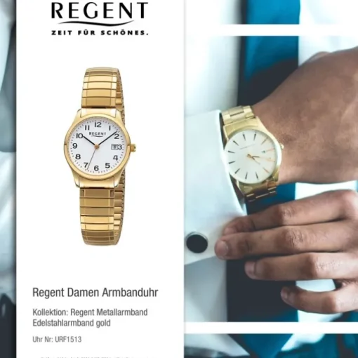 Regent Damen Armbanduhr Analog Edelstahlarmband gold URF1513