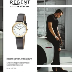 Regent Damen Armbanduhr Analog Lederarmband schwarz URF1558