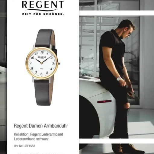 Regent Damen Armbanduhr Analog Lederarmband schwarz URF1558
