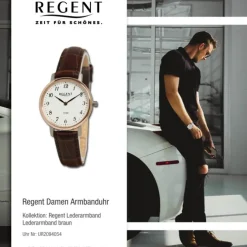 Regent Damen Armbanduhr Analog Lederarmband braun UR2094054