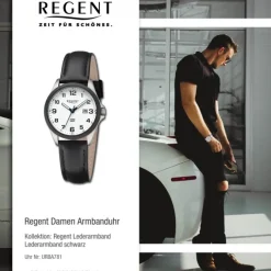 Regent Damen Armbanduhr Analog Lederarmband schwarz URBA781