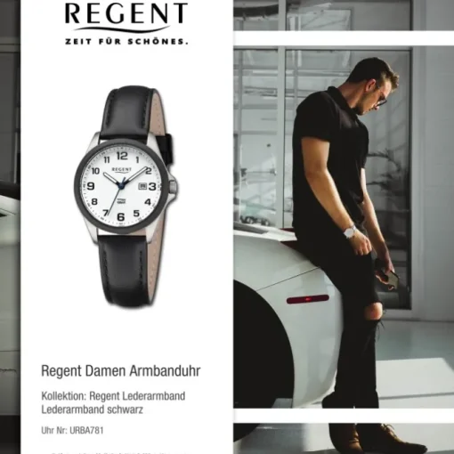 Regent Damen Armbanduhr Analog Lederarmband schwarz URBA781