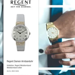 Regent Damen Armbanduhr Analog Metallarmband silber gold UR2214009