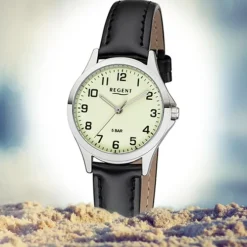 Regent Damen Armbanduhr Analog 2112427 Quarz-Uhr Leder schwarz UR2112427