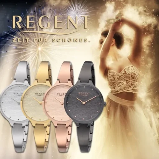 Regent Damen Armbanduhr Analog BA-561 Quarz-Uhr Edelstahl rosa URBA561