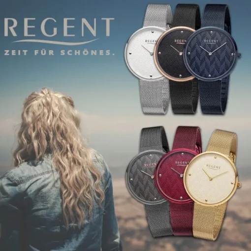 Regent Damen Armbanduhr Analog BA-570 Quarz-Uhr Edelstahl grau URBA570