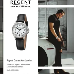 Regent Damen Armbanduhr Analog Lederarmband schwarz UR2092565