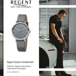 Regent Damen Armbanduhr Analog Lederarmband dunkelgrau UR2094100