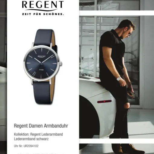 Regent Damen Armbanduhr Analog Lederarmband schwarz UR2094102