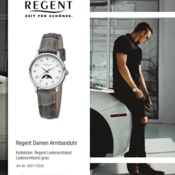 Regent Damen Armbanduhr Analog Lederarmband grau UR2112550