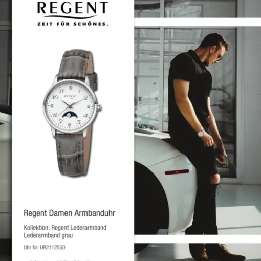 Regent Damen Armbanduhr Analog Lederarmband grau UR2112550