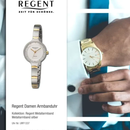 Regent Damen Armbanduhr Analog Metallarmband silber gold URF1337