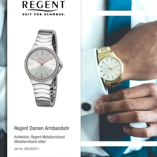 Regent Damen Armbanduhr Analog Metallarmband silber UR2252811