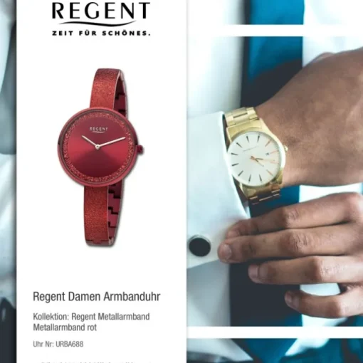 Regent Damen Armbanduhr Analog Metallarmband rot URBA688