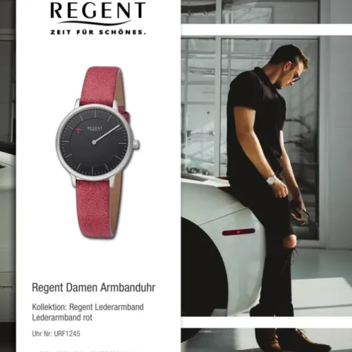 Regent Damen Armbanduhr Analog Lederarmband rot URF1245