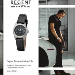 Regent Damen Armbanduhr Analog Lederarmband schwarz URF1321