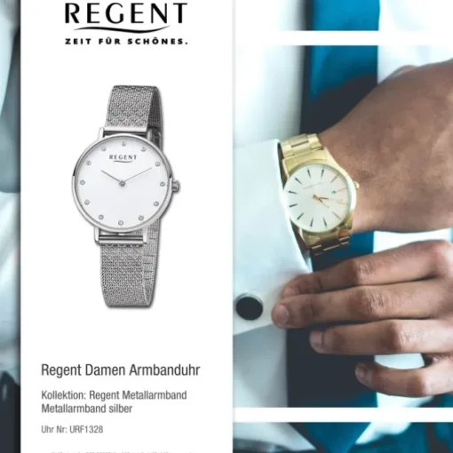 Regent Damen Armbanduhr Analog Metallarmband silber URF1328