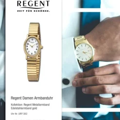 Regent Damen Armbanduhr Analog Edelstahlarmband gold URF1362