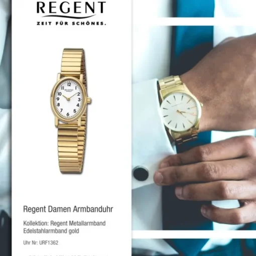 Regent Damen Armbanduhr Analog Edelstahlarmband gold URF1362