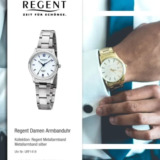 Regent Damen Armbanduhr Analog Metallarmband silber URF1419