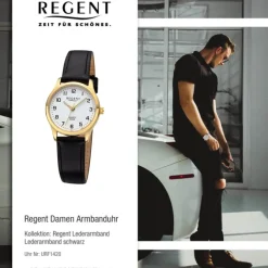 Regent Damen Armbanduhr Analog Lederarmband schwarz URF1420