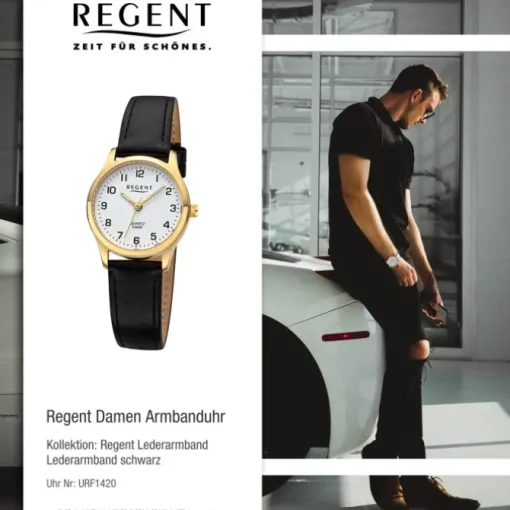 Regent Damen Armbanduhr Analog Lederarmband schwarz URF1420