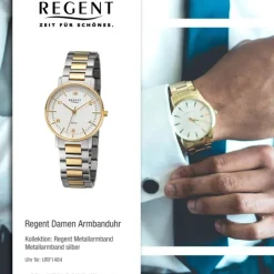 Regent Damen Armbanduhr Analog Metallarmband silber gold URF1484
