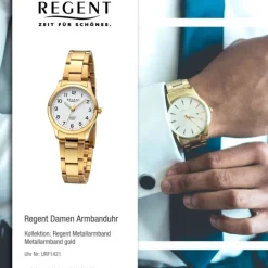 Regent Damen Armbanduhr Analog Metallarmband gold URF1421