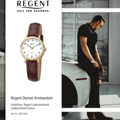 Regent Damen Armbanduhr Analog Lederarmband braun URF1428