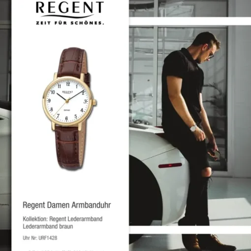 Regent Damen Armbanduhr Analog Lederarmband braun URF1428