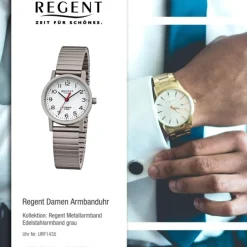 Regent Damen Armbanduhr Analog Edelstahlarmband grau URF1435