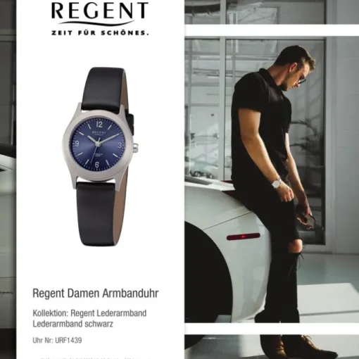 Regent Damen Armbanduhr Analog Lederarmband schwarz URF1439