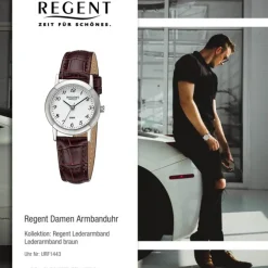 Regent Damen Armbanduhr Analog Lederarmband braun URF1443