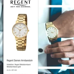 Regent Damen Armbanduhr Analog Metallarmband gold URF1483