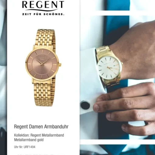 Regent Damen Armbanduhr Analog Metallarmband gold URF1494
