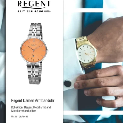 Regent Damen Armbanduhr Analog Metallarmband silber URF1496