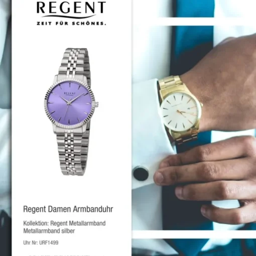 Regent Damen Armbanduhr Analog Metallarmband silber URF1499