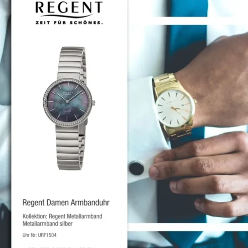 Regent Damen Armbanduhr Analog Metallarmband silber URF1504