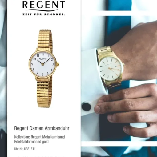 Regent Damen Armbanduhr Analog Edelstahlarmband gold URF1511