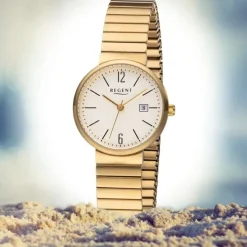 Regent Damen Armbanduhr Analog F-1203 Quarz-Uhr Metall gold URF1203