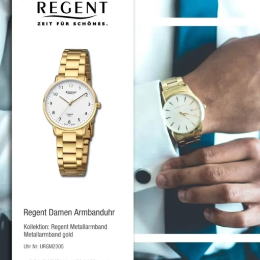 Regent Damen Armbanduhr Analog Metallarmband gold URGM2305