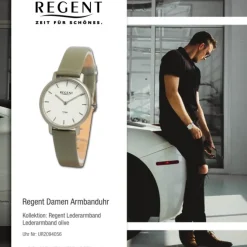 Regent Damen Armbanduhr Analog Lederarmband olive grün UR2094056