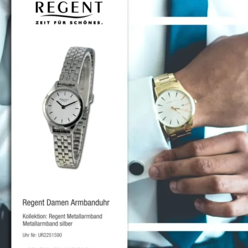 Regent Damen Armbanduhr Analog Metallarmband silber UR2251590