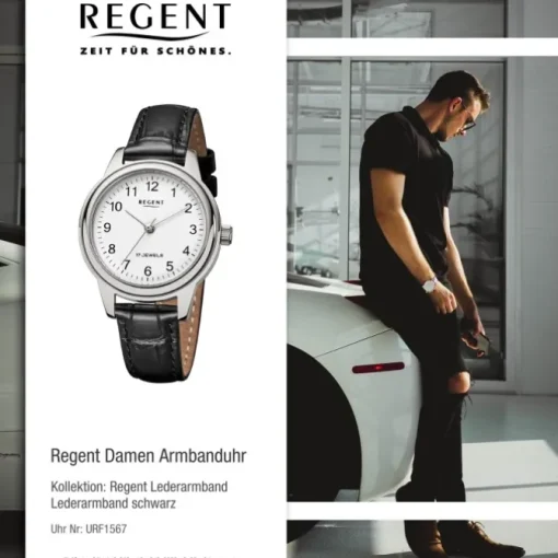 Regent Damen Armbanduhr Analog Lederarmband schwarz URF1567