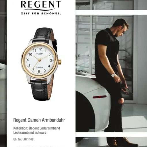 Regent Damen Armbanduhr Analog Lederarmband schwarz URF1568