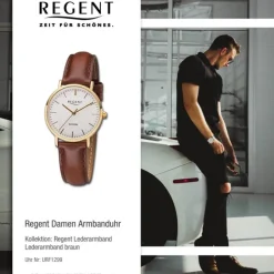 Regent Damen Armbanduhr Analog Lederarmband braun URF1299