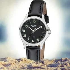 Regent Damen Armbanduhr Analog 2112419 Quarz-Uhr Leder schwarz UR2112419