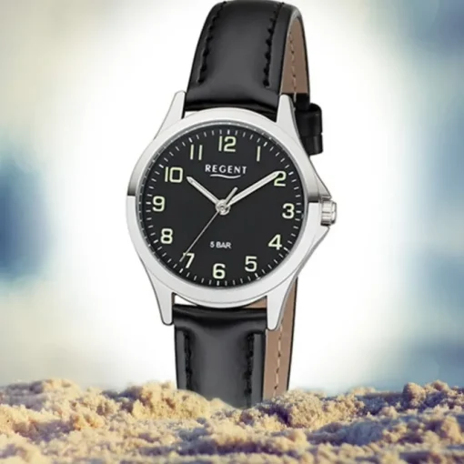 Regent Damen Armbanduhr Analog 2112419 Quarz-Uhr Leder schwarz UR2112419